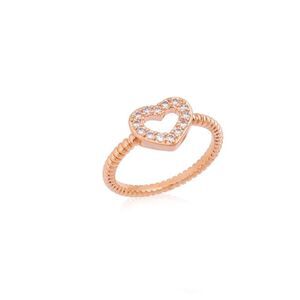 Ring Zirconia Heart shape Rose Gold Plated size 4.5”